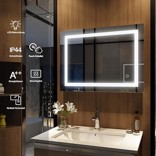 Meykoers Wandspiegel Badezimmerspiegel Led Badspiegel Mit Beleuchtung 80x60x4 5cm Mit Touch Schalter Und Beschlagfrei Lichtspiegel Kaltweiss 6400k Amazon De Kuche Haushalt