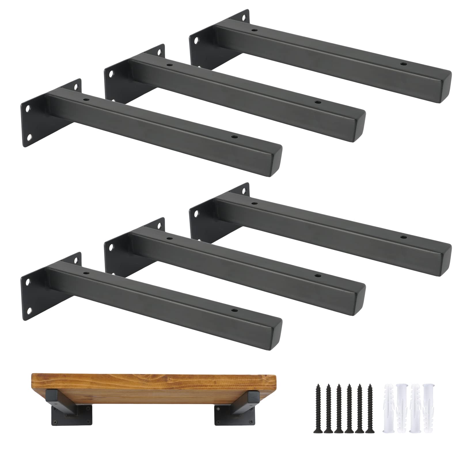 Ouvin Shelf Bracket 6Pack Floating Brackets Heavy Duty Shelf Supports Industrial Brackets for Wall Shelves (250 mm/10 inch) Black