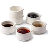 YumiPLUS Ceramic Small Sauce Bowls with Spout, White, 3OZ, Set of 6 | Mini Prep Bowls, Small Condiment Dish/Pinch Set for Sushi/Ketchup/BBQ, Dishwasher &amp; Oven Safe, Easy to Clean
