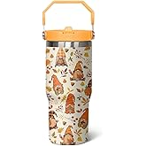 qwpmvhsak 30 oz Fall Gnome Flip Tumbler Insulated Stainless Tumbler, Fall Travel Coffee Cup Water Botter, Autumn Fall Gift for Thanksgiving Christmas