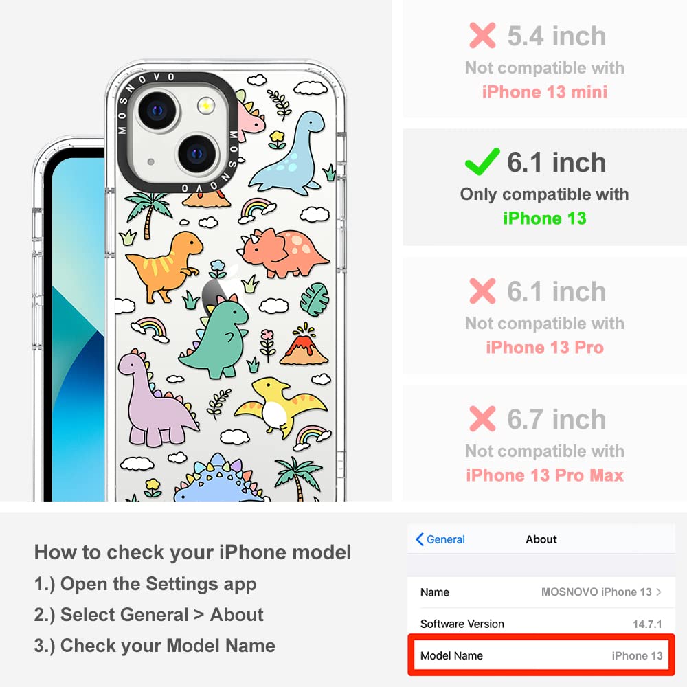 MOSNOVO Case for iPhone 13, [Buffertech 6.6ft Military-Grade Drop Protection] [Anti Peel Off Tech] Clear TPU Bumper Phone Case Cover Design - Dinosaur Land - Image 2