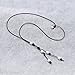Cultured Freshwater Pearl Necklace White Beads on Black Genuine Leather Cord Strand Handmade Y-shaped Jewelry for Women Hand-knotted Lariat Necklace for Christmas Fashion Pendant Jewelry for Her