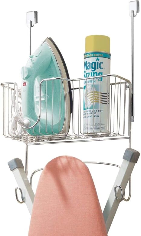 Amazon De Mdesign Bugelbretthalterung Ohne Bohren Aufbewahrung Fur Bugelbrett Bugeleisen Und Waschmittel Bugelbretthalter Zum Einhangen An Die Tur Oder Zur Wandmontage Chrom