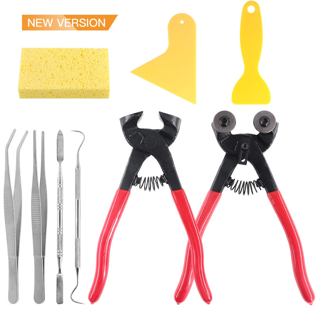 Keadic 9Pcs Mosaic Tools Set, Including Heavy Duty Wheeled Glass Mosaic Nippers,Tile Cutter Pliers and 7Pcs Mosaic Tile Tools Perfect for DIY Tile Mosaic Cutter