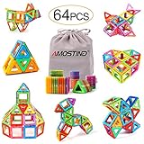 AMOSTING Magnetic Blocks for Kids, Magnetic Tiles Building Blocks Set STEM Educational Toys for Boys and Girls with Storage Bag - 64pcs