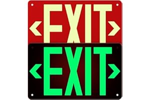 SITISFI Photoluminescent Aluminum Exit Sign Red Glow in The Dark, 12x7 In Self-Adhesive Backing Emergency Exit Sign Sticker with Removable Arrows, Non-Electrical for 50 Feet Visibility (2 Pack)