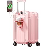 Krute Carry on Luggage 20 Inch Suitcases with Spinner Wheels Hardside Luggages Cup Holder Carry Suitcase USB Charger Port PC+ABS with TSA Lock