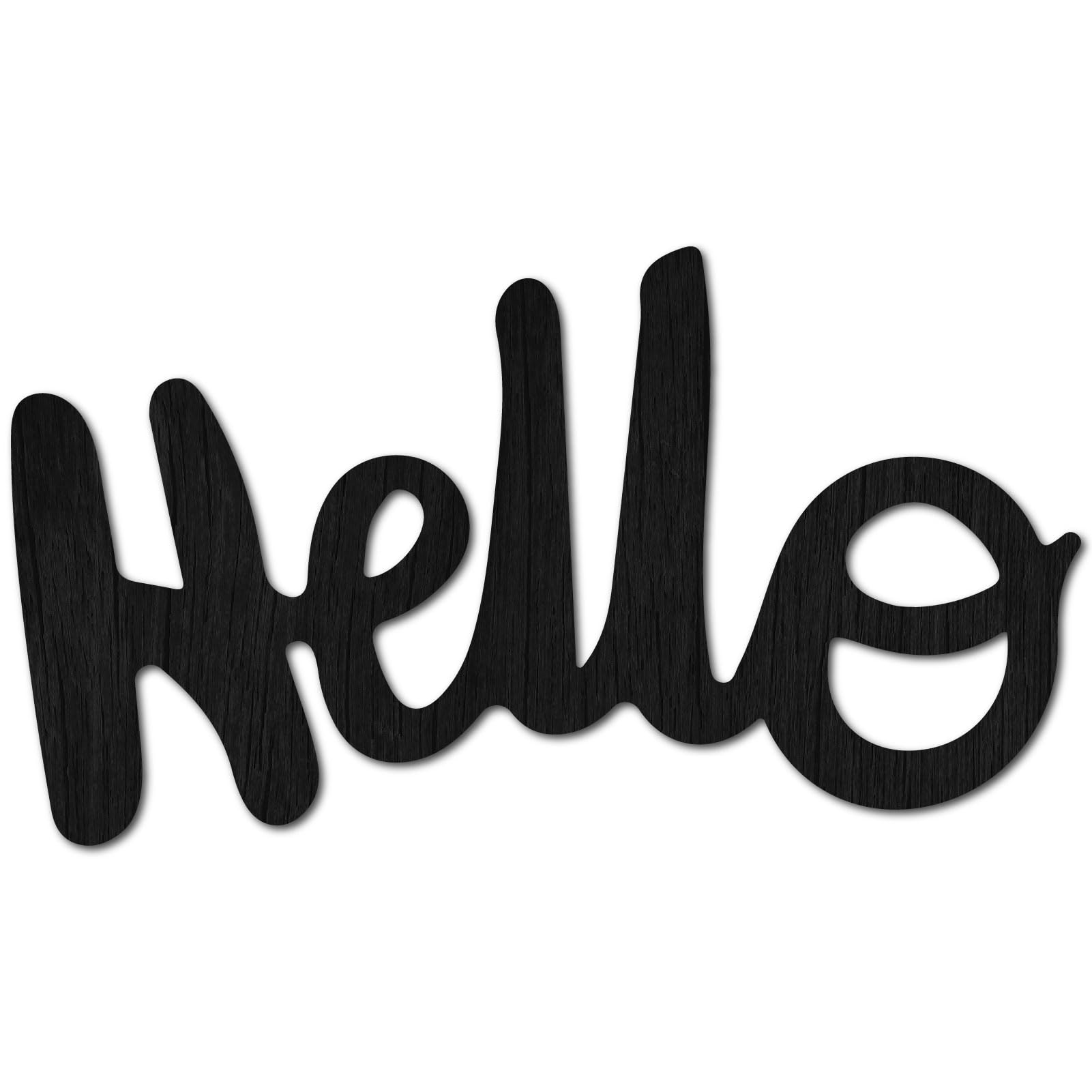 CREATCABIN Hello Wooden Letter Sign - Black Wall Decor DIY Art Signs for Front Door - 9.8 x 5.5Inch