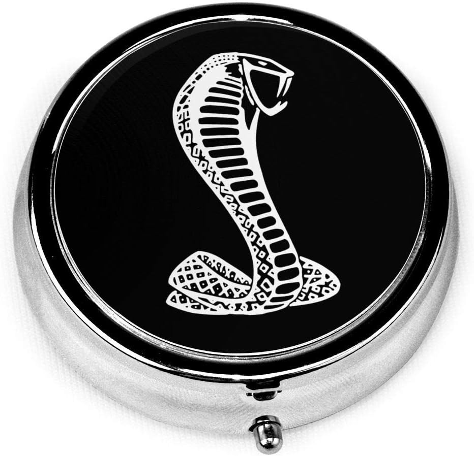 Black Mustang Cobra Sandwich Portable Round Silver Pill Box Pocket 3 Compartment Medicine Case for Pocket Or Purse