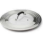 HOMVIDA Stainless Steel Universal Lid for Pans Pots Fits 8.25 9 10 11 12 Inch Cast Iron Skillets Frying Pans Woks - Design with Heat Resistant Handle and Vent Hole - Black Handle