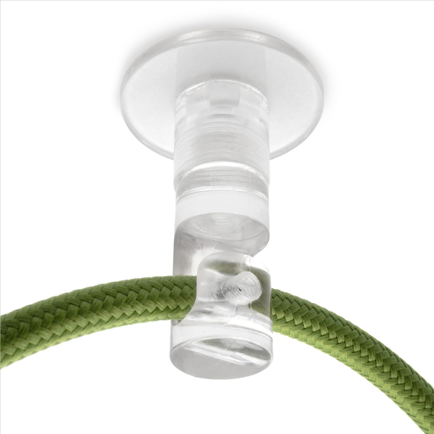 Amarcords - 5 ceiling hook decentrators for lamps and suspensions. Vertical descent ceiling hook with visible cable adjustment - TRANSPARENT color electric cable decentralizer