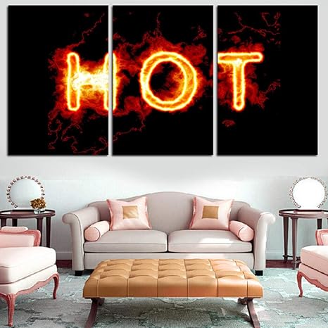 Valeriemantz Flame Word Wall Art Home Decoration Modern Printing Type 3 Panel Canvas Painting Modular Picture For Living Room No Frame Amazon De Kuche Haushalt