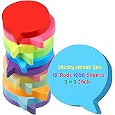 Leinuosen 12 Pieces Sticky Notes Shape 3 Inch Bright Colors Self-Stick Pads Multiple Colors Sticky Notes Back to School Gifts for Classroom Office Supply, 100 Sheets/pad