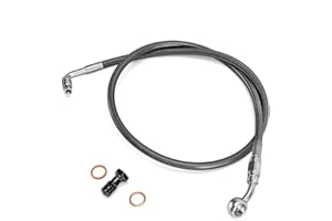 Mofun 32" Extended Length ABS Upper Hydraulic Front Brake Line Kit Stainless Steel Compatible with Harley Softail Fat Bob Low Rider S ST 2018-2024 with ABS, For 12"-14" Handlebar, Black