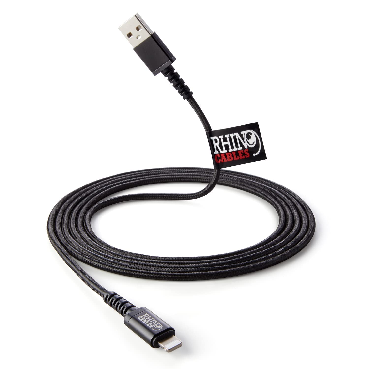 rhinocables Lightning Charger Cable Lead MFi Certified Cord for Apple iPhone & iPad Fast Charging and Sync (Black)