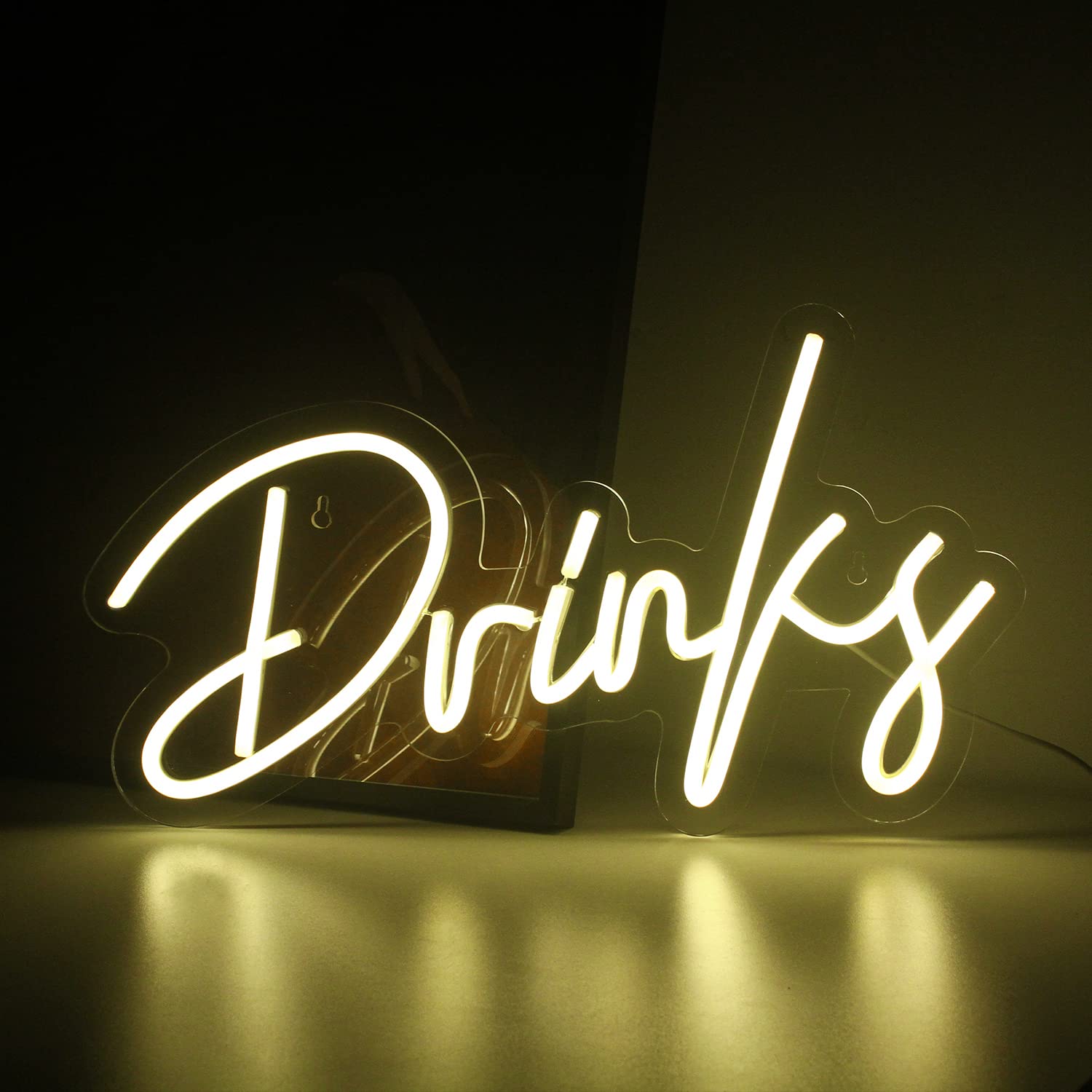 Photo 1 of Looklight Drinks Neon Sign,Letters Bar Neon Light,Led Neon Signs for Wall Decor,Warm White Neon Light Sign,USB Light Up Sign for Kitchen Restaurant Bar Cart Accessories Christmas