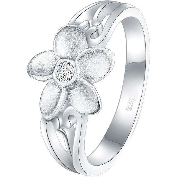 Chunky Plumeria Flower Statement Ring – Adjustable Open Wrap, Silver Plated, Sizes 6-7, Floral Jewelry