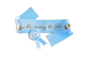 Baby Shower Sash for Mommy - Blue Glossy Satin with Gold Glitz Letters Baby Shower Decorations Boy for Cute Appearance - Momm