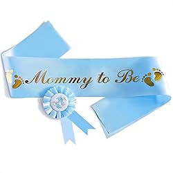 Baby Shower Sash for Mommy - Blue Glossy Satin with