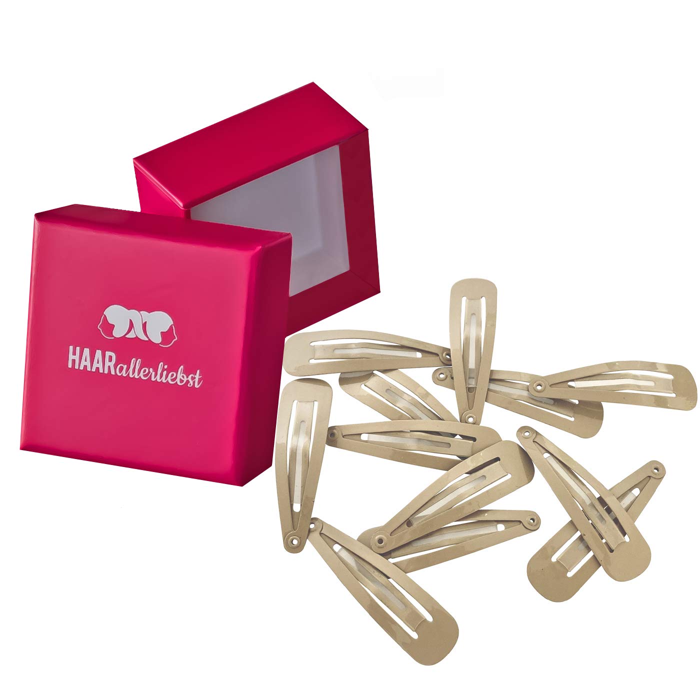 HAARallerliebst More Grip Non-Slip Hair Clips (12 Pieces, Beige, Approx. 5 cm) for Blonde Hair Including Storage Box (Box Colour: Pink)