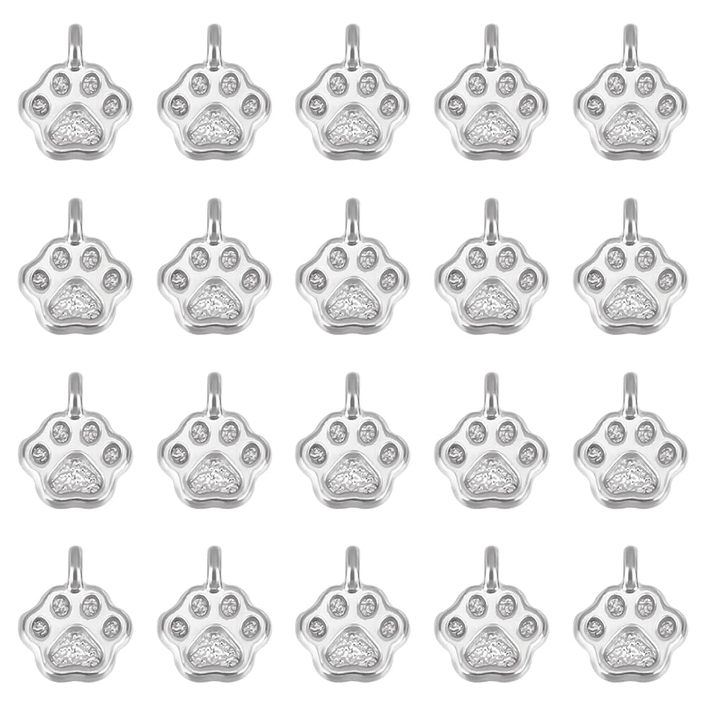 UNICRAFTALE 20Pcs Paw Print Charm Animal Footprint Jewelry Finding Pendant 304 Stainless Steel Charms Animal Cat Dog Paw Chunk Charms for Jewelry Making