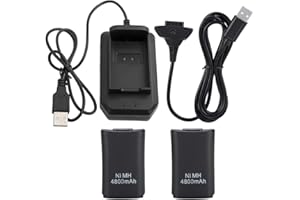 4800mAh Rechargeable Battery Pack with Charging Cable for Xbox 360 Controller, 2 Batteries