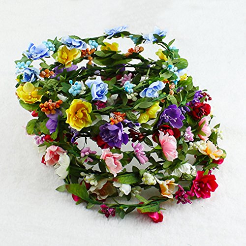 Flower Headband Garland Crown Festival Wedding Hair Wreath BOHO Floral Headband (White-01)