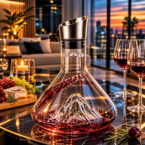 Decanter de Vinho 1,6L Cristal Sem Chumbo com Tampa Dosadora e Filtro Aerador Iceberg Decantador para Vinho Tinto Garrafa Elegante para Bar Casa e Presente