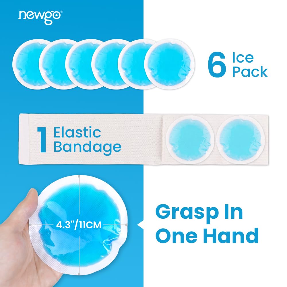 NEWGO Small Ice Packs for Injuries, 6 Pack Round Ice Packs for Face, FSA Eligible, Hot Cold Pack Circular Cold Compress with Cloth Backing & Sleeve for Pain Relief, Toothaches