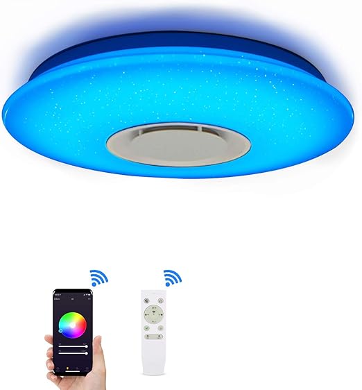 lampara de techo con alexa smart wifi con mando a distancia regulable cambio de color cielo estrellado con altavoz bluetooth compatible con