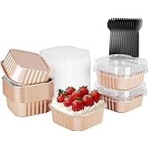 Ksmxos 15 Pack Square Mini Cake Pans with Lids,Mini Loaf Pans with Lids,Disposable Ramekins Cupcake Cups,Aluminum Foil Baking Cups,Muffin Tins,Dessert Cups for Wedding Birthday Party,10oz (Champagne)