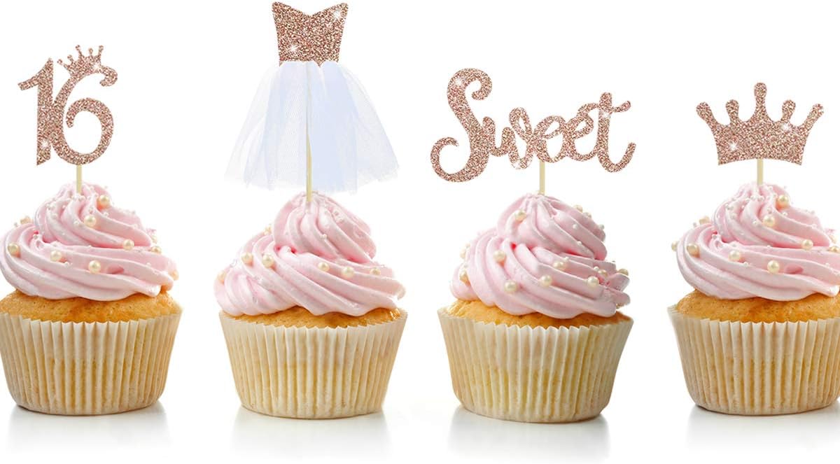 32 Rose Gold Glitter Sweet Sixteen Lovely Birthday Party Decorations