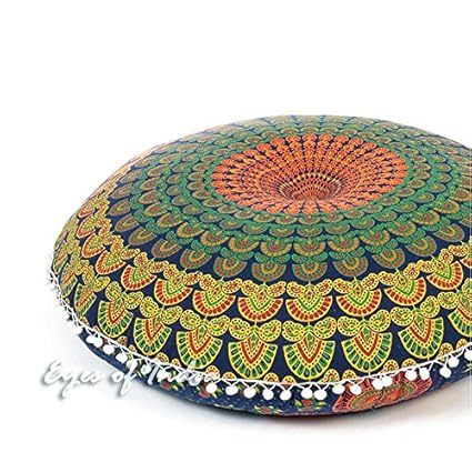 32 Blue Yellow Green Mandala Floor Meditation Cushion Pillow
