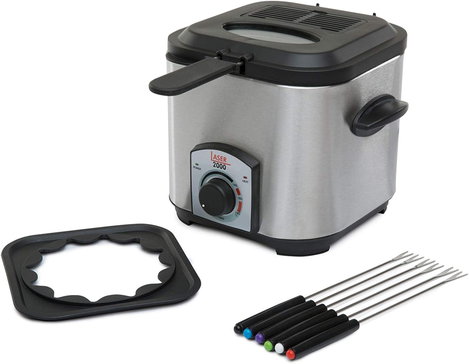 900W 1.2L Stainless Steel Mini Deep Fat Fryer and Electric Fondue