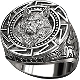 ZDIFDIC Slavic Wolf Ring Viking Rings for Men, Norse Viking Nordic Wolf Head Ring, Retro Wolf Totem 925 silver Rings, Wolf Signet Rings, Amulet Ring, Animal Wolf Jewelry for Men Boys