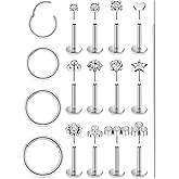 Lsnevsie 14K Gold Filled 20G 18G 16G Threadless Flat Back Earrings Studs Surgical Stainless Steel CZ Push In Nose Rings Studs Tragus Helix Conch Cartilage Earrings Hoops Piercing Jewelry For Women Men