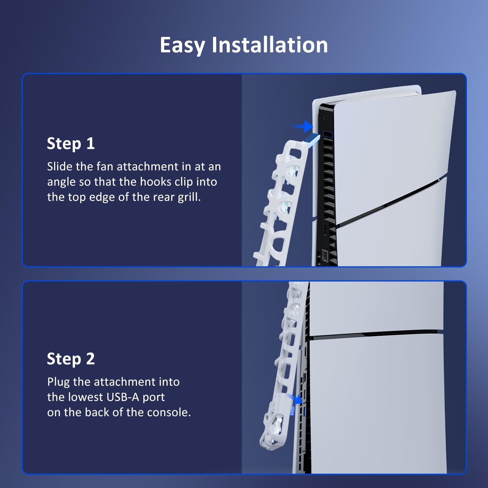 NexiGo PS5 Slim Silent Enhanced Cooling Fan with Adjustable Speed, Auto Power On/Off, with USB 3.0 Port, Efficient Cooling System for Both PS5 Slim Disc and Digital Editions (White)