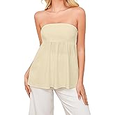 OLAPTA Women Strapless Bandeau Tube Top Ruffle Hem Off Shoulder Sleeveless Pleated Peplum Blouse Flowy Casual Going Out Tanks