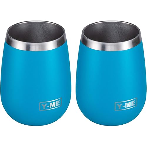 Y-ME Stainless Steel Wine Tumbler Insulated,10oz Wine Tumbler with Lid Double Wall,Wine Cup with Lid for Coffee,Cocktails,Drinks(2 PCS)
