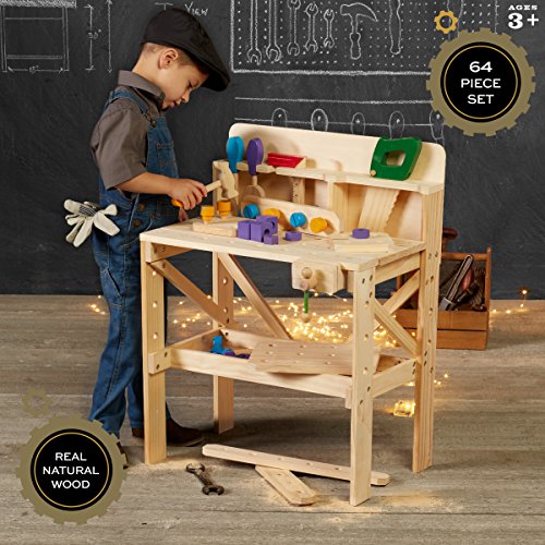 FAO Schwarz Solid Wood Toy Workbench with Tool Set (64 Piece Set)