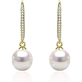CHAULRI Minimalist Modern Sleek Cultured White Pearl Earrings 8-9mm Gold Plated Sterling Silver - Jewelry Gifts for Women