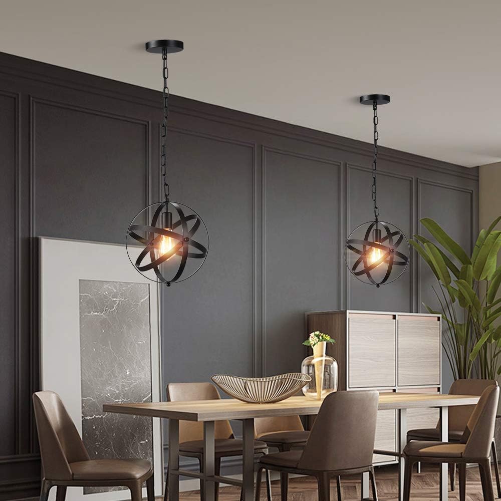 Industrial Pendant Light, 2 Pack Vintage Spherical Pendant Light Fixture with 39.3 Inches Adjustable Metal Chain - - 