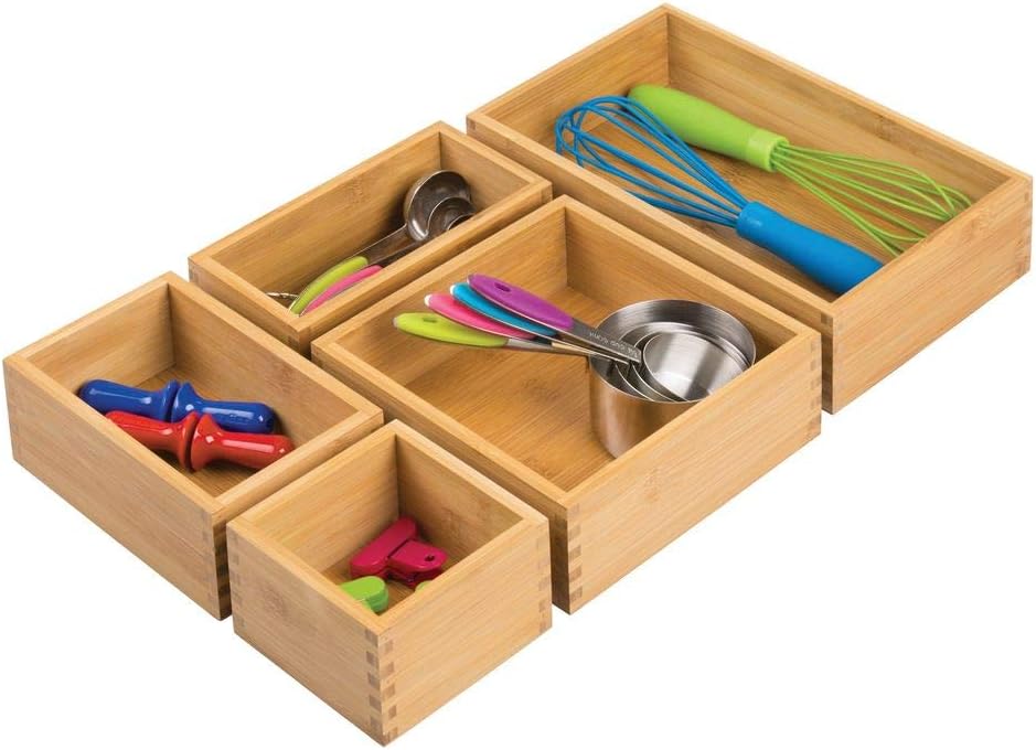 Best Mdesign Bamboo Kitchen Cabinet Drawer Organizer Stackable Tray
