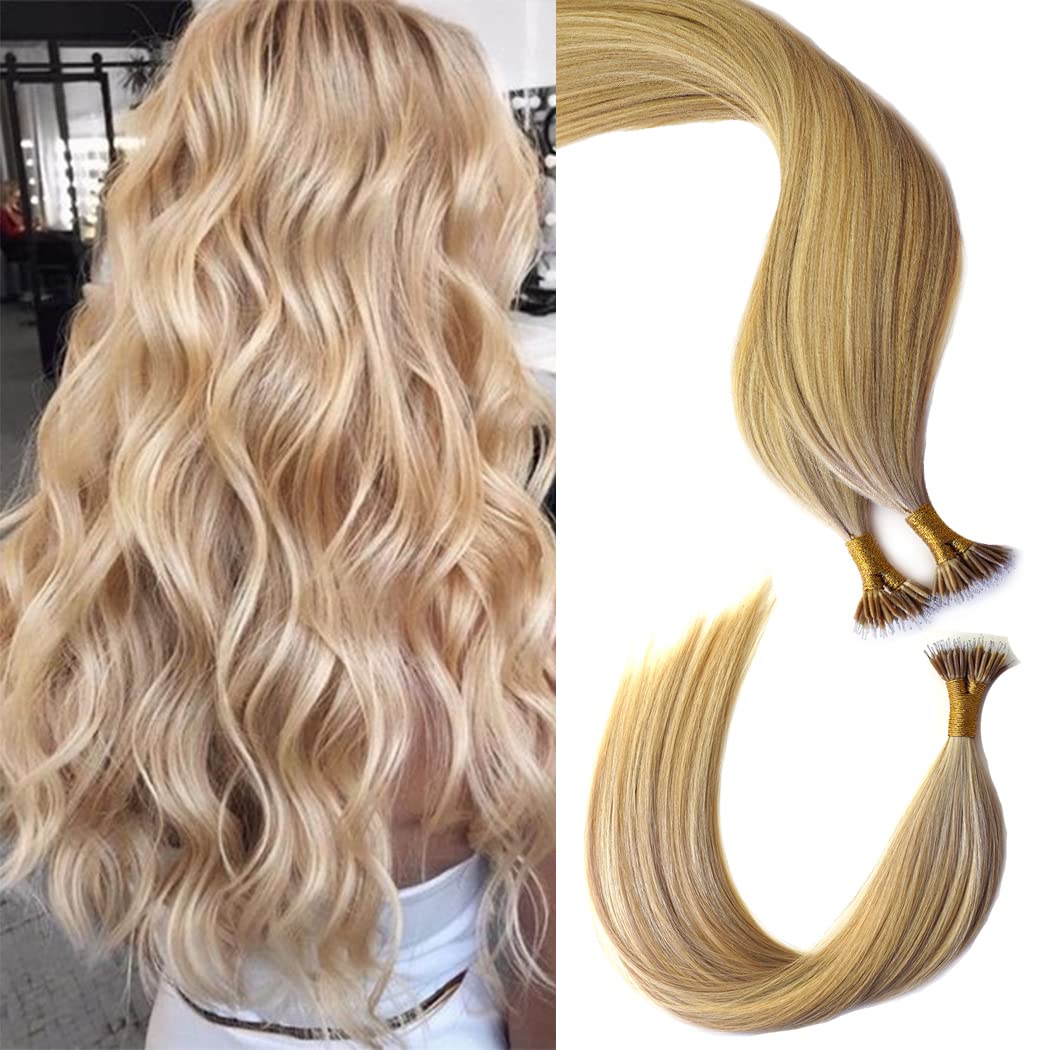 KOCONI Nano Ring Hair Extensions Real Human Hair Nano Tip Remy Human Hair Extensions Nano Rings Hair Extension Real Human Hair 14 Inch 50g #18/613 Ash Blonde Mix Bleach Blonde — image 1