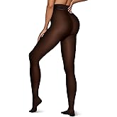 Vertvie Women's Fleece Lined Tights Sheer Fake Translucent One Seam Warm Pantyhose Thick High Waisted Thermal Leggings Winter