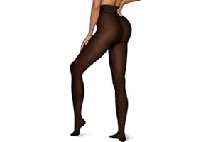 Vertvie Women's Fleece Lined Tights Sheer Fake Translucent One Seam Warm Pantyhose Thick High Waisted Thermal Leggings Winter