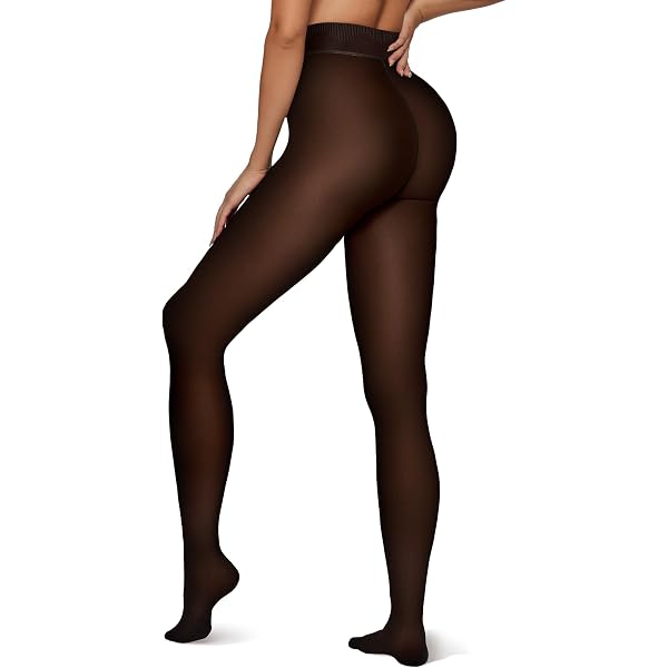 Klara Faire Fleece Lined Tights For Women - Warm Thermal Leggings, Fake Translucent Look, High Waisted