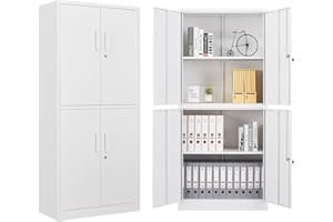 Anxxsu Metal Storage Locking Cabinet, 71" Tall with 4 Doors & 3 Adjustable Shelves, Locking Steel Cabinet for Home, School, Office, Gym, Garage