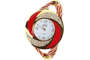 BROADFASHION Elegant Round Dial Crystal Decoration Bangle Cuff Bracelet Watch for Women Ladies