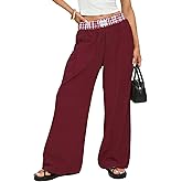 KOMEIANA Wide Leg Slacks Pants for Women Pull on High Waisted Business Trousers with 3 Pockets for Casual Office Wear
